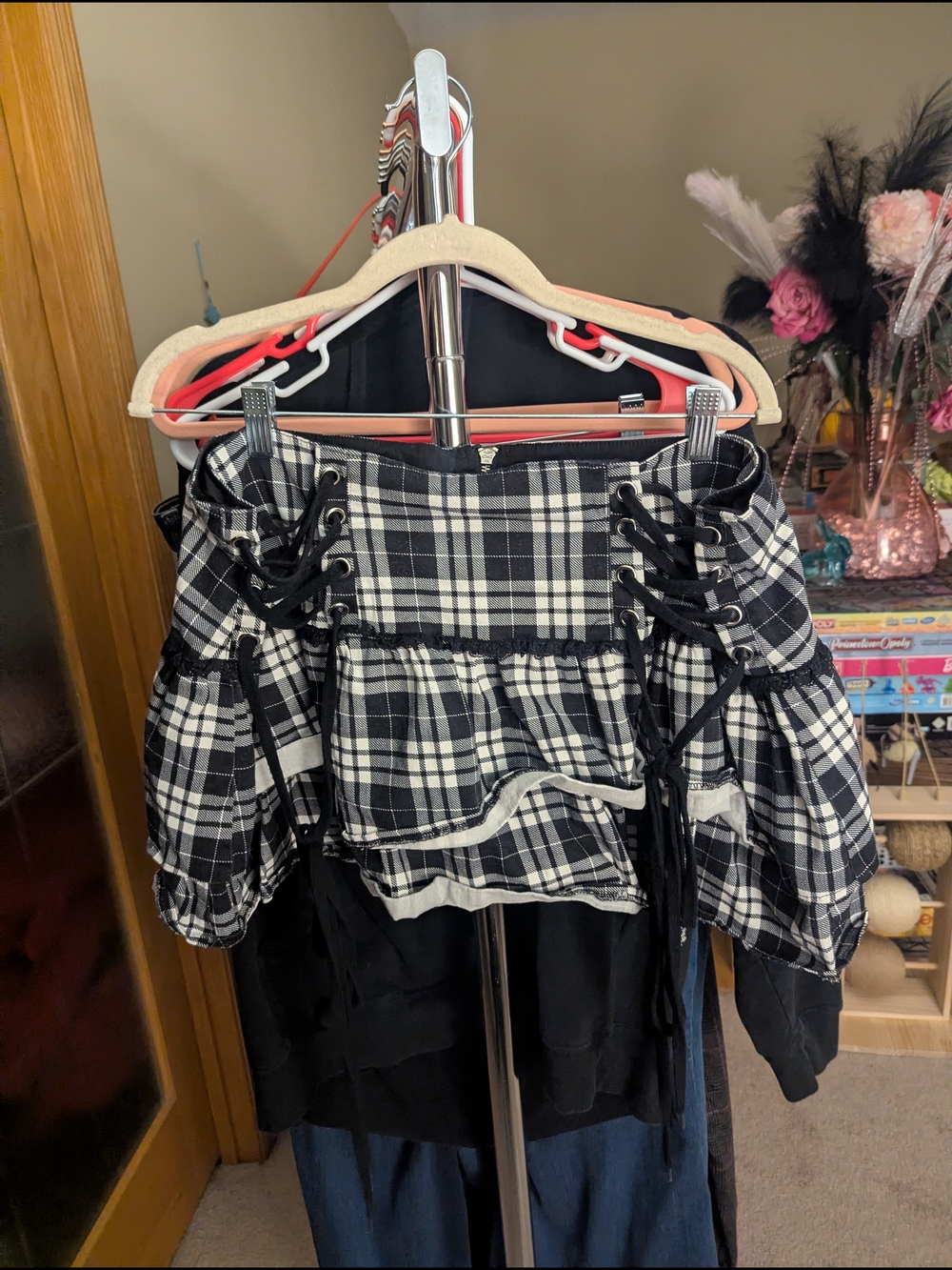 🖤Widow Black & White Plaid Lace-up Micro Skirt - Picture 2 of 6